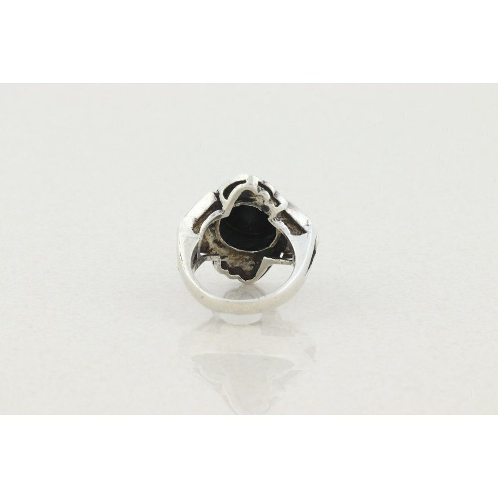 Sterling Silver Onyx and Marcasite Ring Size 6 1/4 - Picture 7 of 9